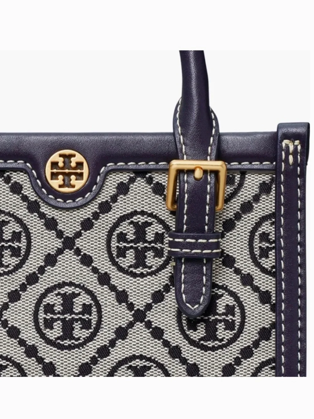 NWT Tory Burch T-monogram Jacquard Navy Blue Mini Tote Bag